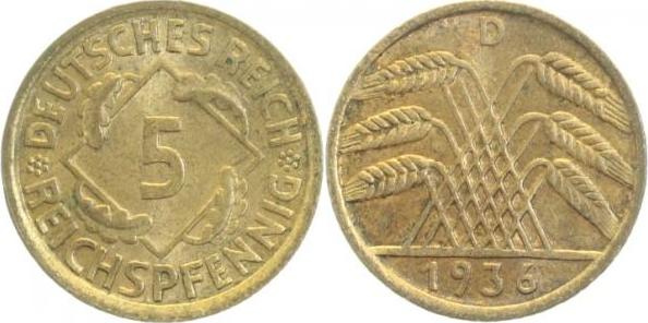 31636D~1.2 5 Pfennig  1936D prfr J 316  