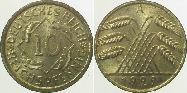 31729A~1.1 10 Pfennig  1929A prfr/stgl J 317  