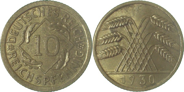 31730F~1.5b 10 Pfennig  1930F vz min.fleckig !!! J 317  