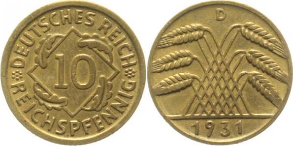 31731D~2.2 10 Pfennig  1931D fast vz !!! J 317  