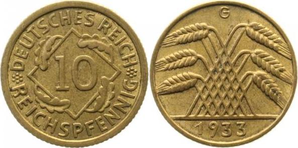 31733G~2.2 10 Pfennig  1933G f. vz !!! J 317  