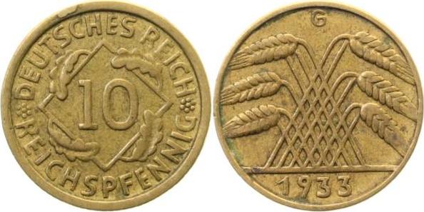 31733G~2.8 10 Pfennig  1933G ss+ J 317  