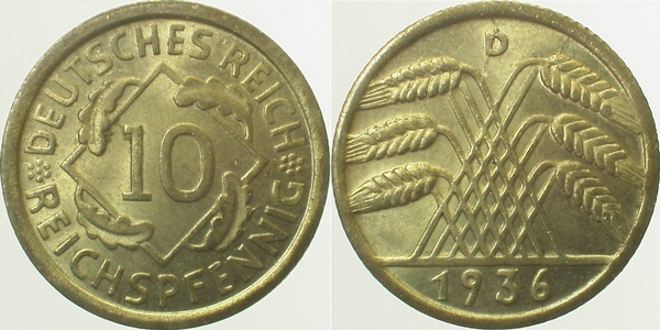 31736D~1.5 10 Pfennig  1936D f.prfr J 317  