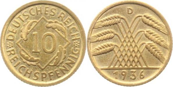 31736D~1.5a 10 Pfennig  1936D f.prfr Erstabschlag (EA)! !!! J 317  