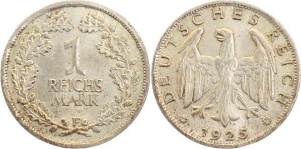 31925F~1.2 1 Reichsmark  1925F prfr. !! prägebedingter Rand J 319  