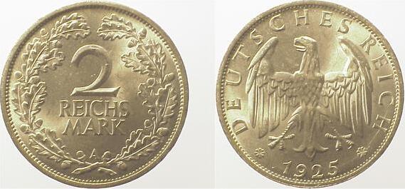 32025A~1.1 2 Reichsmark  1925A prfr/stgl J 320  