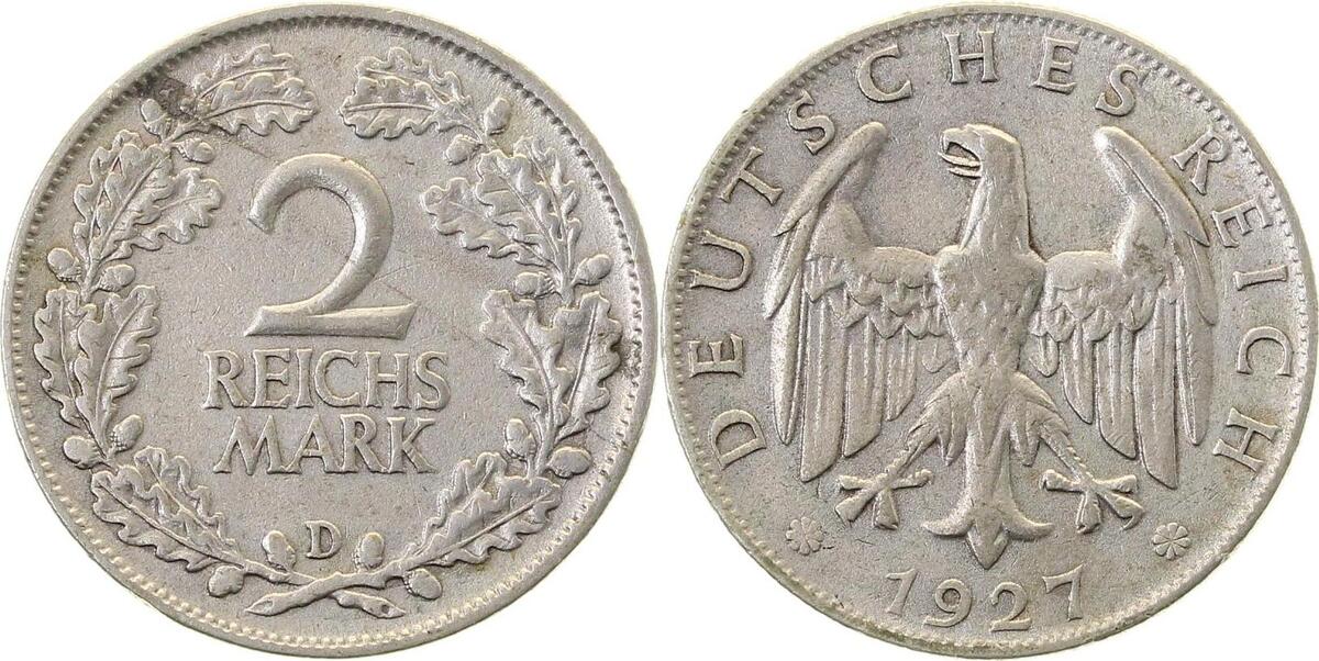 32027D~3.0-GG 2 Reichsmark  1927D sehr schön, selten !!!! J 320  