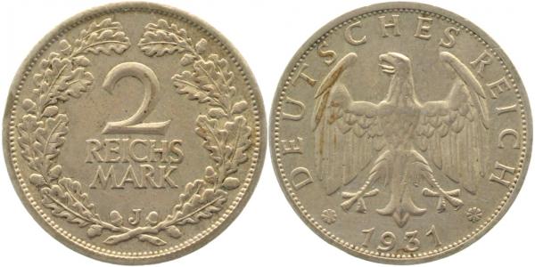 32031J~2.5b 2 Reichsmark  1931J ss/vz min. Rf. J 320  