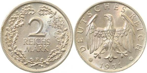 32031F-1.1 2 Reichsmark  1931F prfr/stgl J 320  
