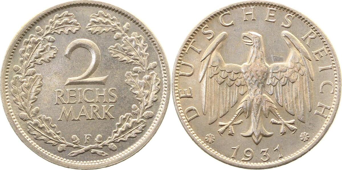 32031F-1.2 2 Reichsmark  1931F f. stgl  !! J 320  