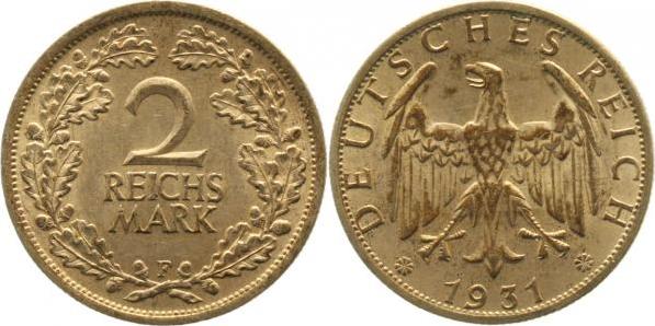 32031F-2.2-GG 2 Reichsmark  1931F vz+ J 320  
