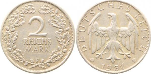 32031F-2.5 2 Reichsmark  1931F ss/vz J 320  