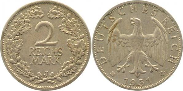 32031J~2.5b 2 Reichsmark  1931J ss/vz min. Rf. J 320  