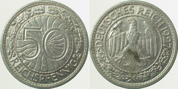 32427J~2.5b 50 Pfennig  1927J ss/vz min.Korr. J 324  
