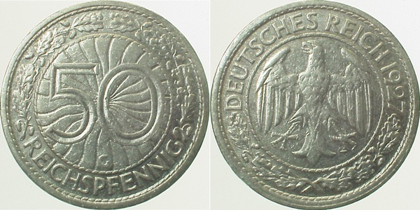 32427G~2.5 50 Pfennig  1927G ss/vz J 324  