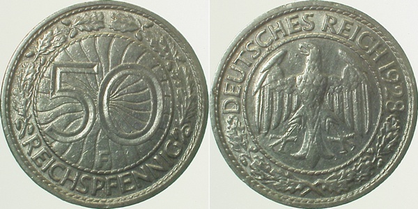 32428F~2.0 50 Pfennig  1928F vz J 324  