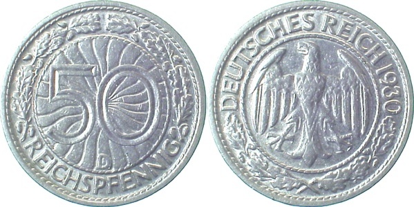 32430D~2.5 50 Pfennig  1930D ss/vz J 324  