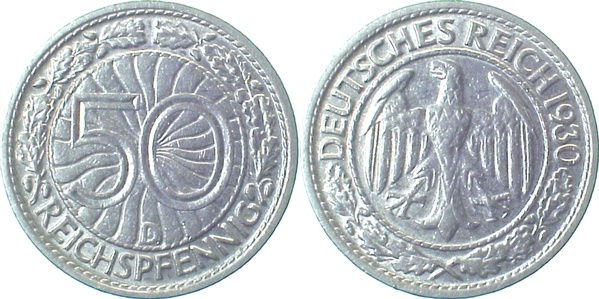 32430D~2.5 50 Pfennig  1930D ss/vz J 324  