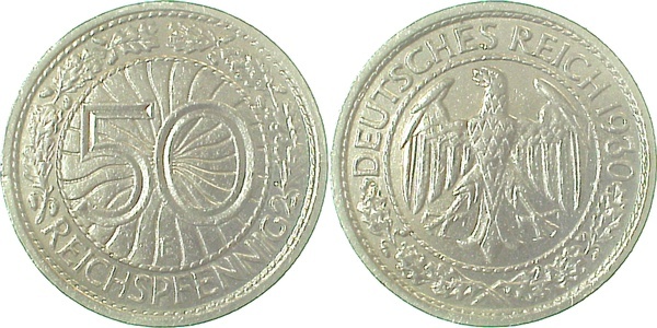 32430E~2.5b 50 Pfennig  1930E ss/vz mn. Rf. J 324  