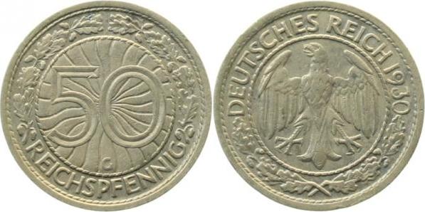 32430G~1.8 50 Pfennig  1930G vz/prfr !!f.vz J 324  