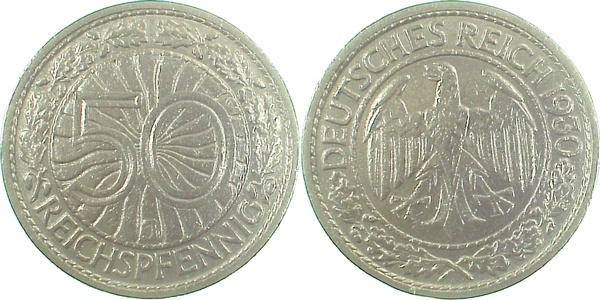 32430J~2.5 50 Pfennig  1930J ss/vz J 324  