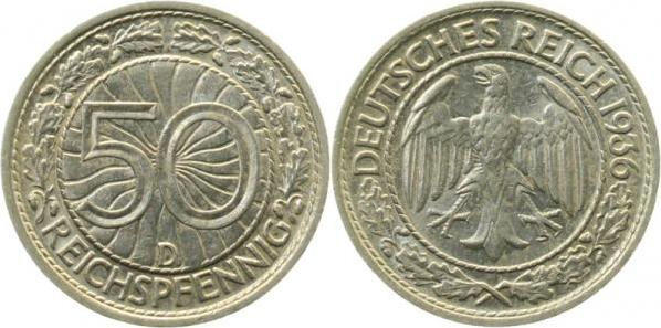 32436D~2.2 50 Pfennig  1936D vz- J 324  