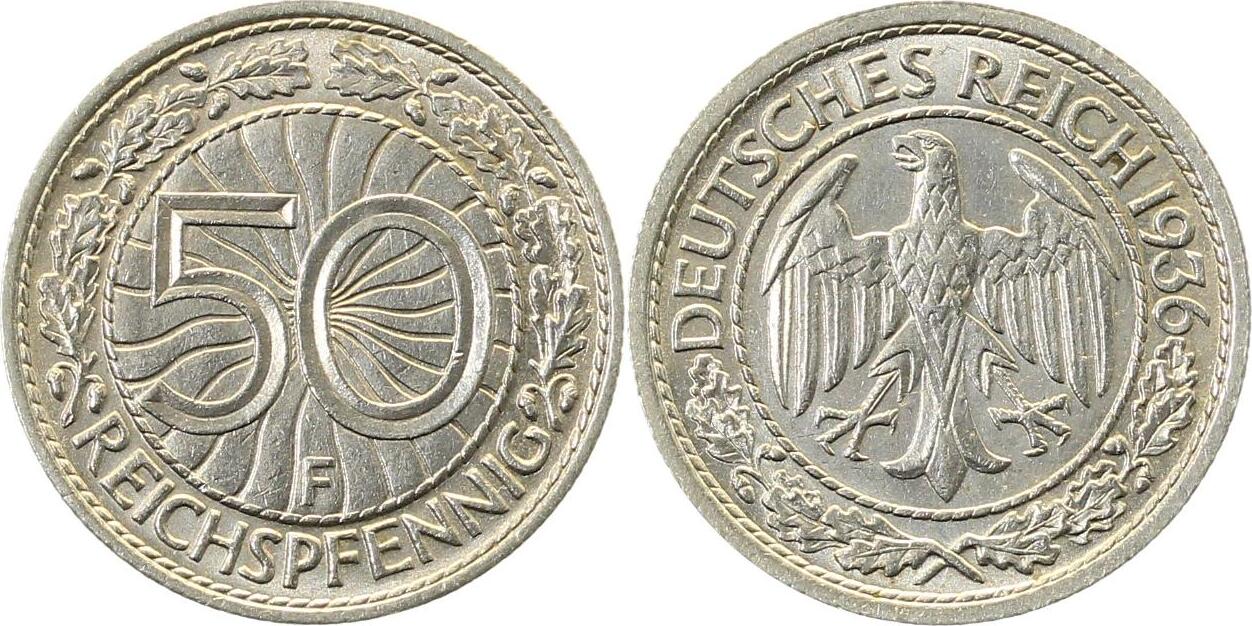 32436F~1.2 50 Pfennig  1936F f.stgl !!!! selten i.d. Erhaltung J 324  