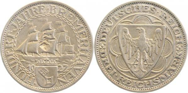 32527A~2.5b 3 Reichsmark  Bremerhaven 1927A ss/vz J 325  