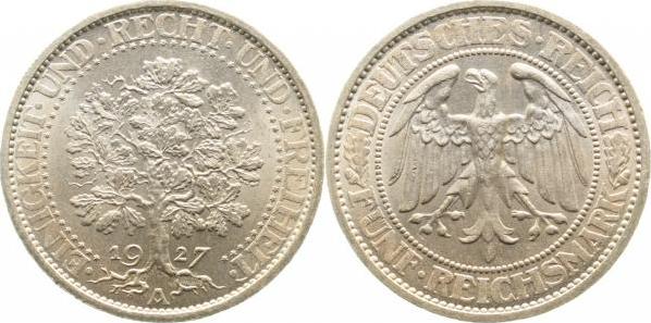 33127A~1.5 5 Reichsmark  1927A Eichbaum f.prfr!! J 331  