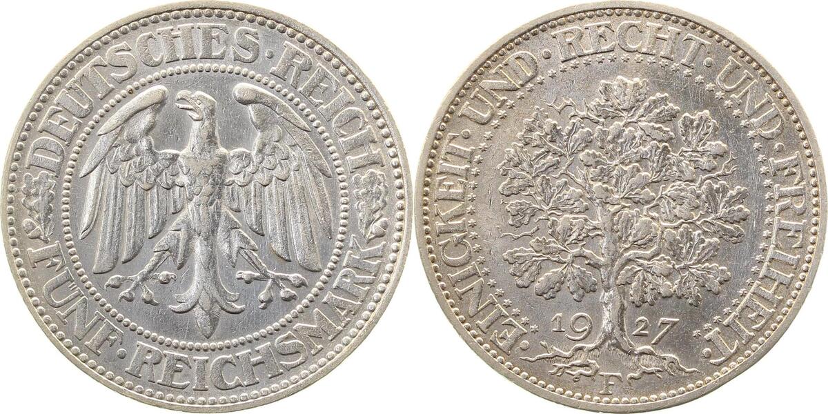 33127F~2.0-GG 5 Reichsmark  1927F Eichbaum vz J 331  