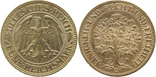 33127G~1.3-GG 5 Reichsmark  1927G Eichbaum f.prfr/f.stgl !! J 331  