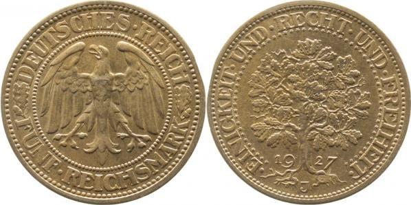 33127J~1.5-GG 5 Reichsmark  1927J Eichbaum vz/stgl J 331  