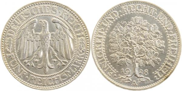 33128A~1.2 5 Reichsmark  1928A Eichbaum f.st/w.Kr J 331  