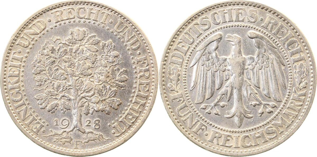 33128F~2.2-GG 5 Reichsmark  1928F Eichbaum f.vz J 331  