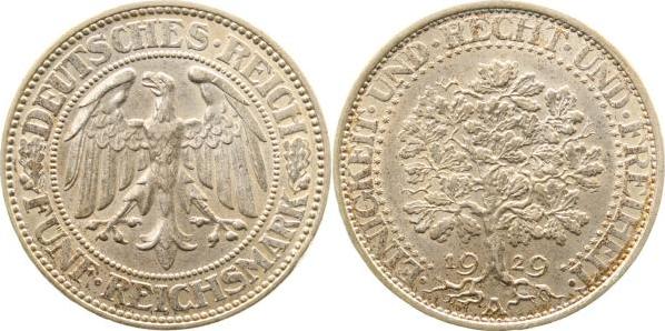 33129A~1.2-GG 5 Reichsmark  1929A Eichbaum prfr. J 331  