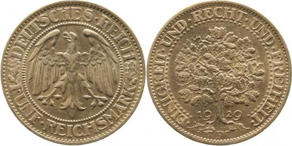 33129F~1.5-GG 5 Reichsmark  Eichbaum 1929F f.prfr !!! J 331  