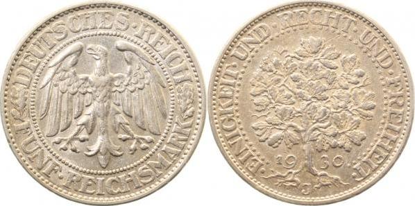 33130J~2.5-GG 5 Reichsmark  1930J Eichbaum ss/vz J 331  