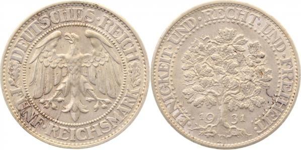 33131F~2.0 5 Reichsmark  Eichbaum 1931F vz !!! J 331  