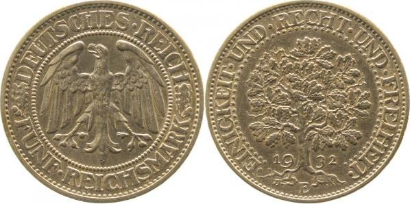 33132E~2.0-GG 5 Reichsmark  1932E Eichbaum vz !!! J 331  