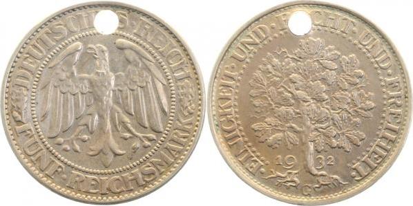33132G~2.5E 5 Reichsmark  Eichb.32G off.entwertet J 331  