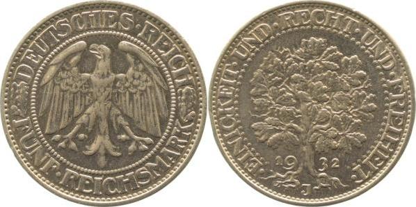 33132J~1.8a-GG 5 Reichsmark  1932J Eichbaum vz+ EA !! stark gereinigt !!! J 331  