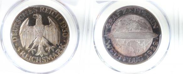 34330F~0.0-PAT-GG 5 Reichsmark  Zeppelin 1930F PP herrl. Patina !!!! PR64 J 343  