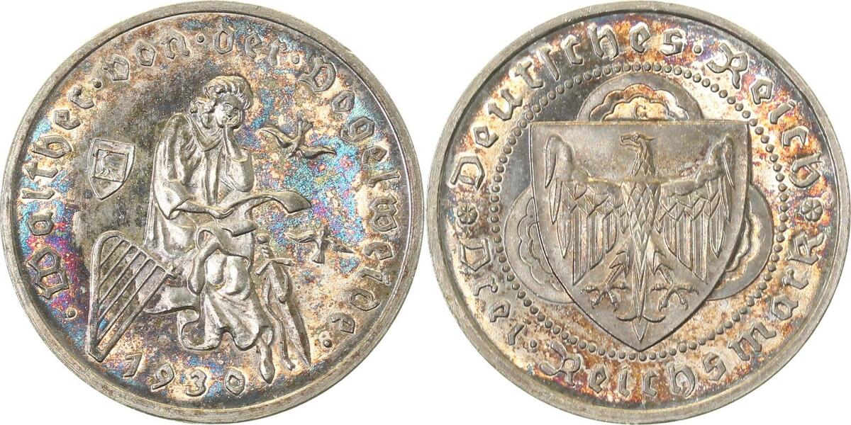 34430G~0.1-GG-PAT 3 Reichsmark  1930G W.v.d. Vogelweide PP/PP- herrl. Patina !!! J 344  