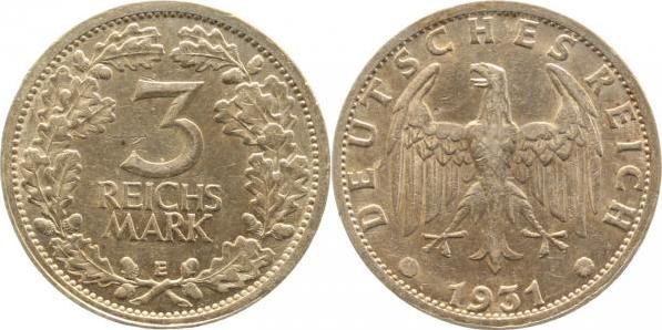 34931E~2.0b-GG 3 Reichsmark  1931E vz leichte Krätzerchen J 349  