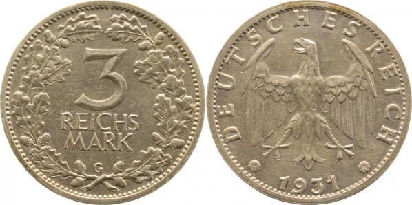 34931G~2.2-GG 3 Reichsmark  1931G f. vz J 349  