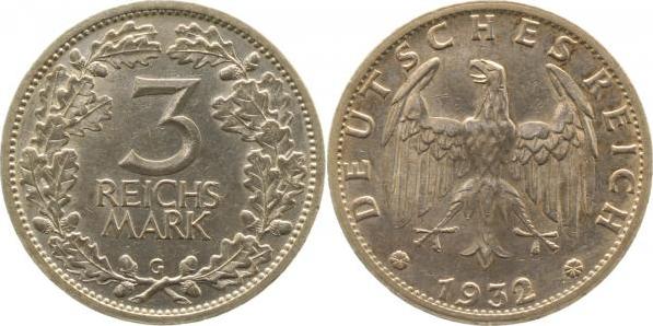 34932G~1.4-GG 3 Reichsmark  1932G vz/prfr/f.stgl !!! J 349  
