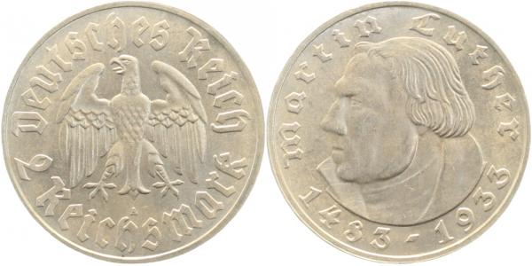 35233A~1.5 2 Reichsmark  Martin Luther 1933A vz/stgl J 352  