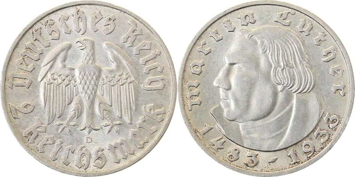 35233D~2.0 2 Reichsmark  Martin Luther 1933D vz J 352  