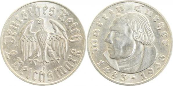 35233F~2.0 2 Reichsmark  Martin Luther 1933F vz J 352  