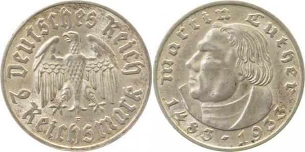 35233F~2.5 2 Reichsmark  Martin Luther 1933F ss/vz J 352  